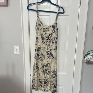Urban outfitters cartoon print midi dress with front slit size small petite
